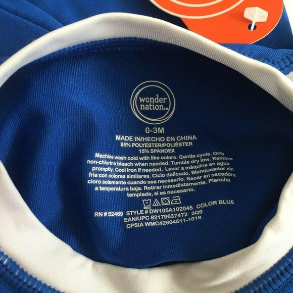 Wonder Nation Baby Boys UPF 50+ Rash Guard Shirt 0-3M Blue/White - Picture 4 of 4